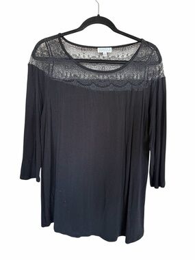 Joseph A Black Lace Yoke 3/4 Sleeve Top XL